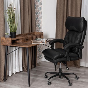 Кресло руководителя Chief, черный, черный стеганный, кожа искусственная, ткань