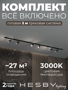 Встраиваемая однофазная трековая система Skylite №3 со светильниками (220В, форма - прямая, 2м, 3000K), черная