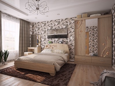 Кровать Виктория-1  дуб сонома с коричневым рисунком  