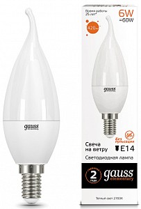 Лампа светодиодная [LED] Gauss E14 6W 3000K