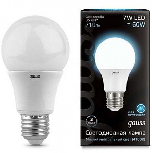 Лампа светодиодная [LED] Gauss E27 7W 4100K