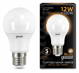 Лампа светодиодная [LED] Gauss E27 12W 3000K