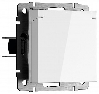 Розетка влагозащищенная с заземлением и со шторкой, без рамки с крышкой белые W1171201