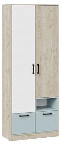 Шкаф 4-х дверный Оливер (белый, дуб крафт серый, серо-голубой) 