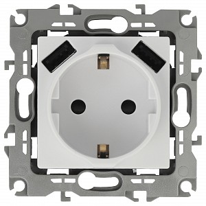 Розетка с заземлением и со шторкой и 2хUSB, без рамки Эра 12 12-4109-01 Розетка с заземлением и со шторкой и 2хUSB, без рамки Эра 12 12-4109-01