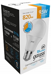 Лампа светодиодная [LED] Gauss E27 9.5W 3000-6500K