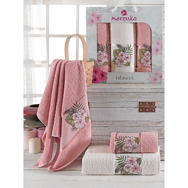 

Набор полотенец для ванной Hibiscus, Белый;брусничный, Hibiscus