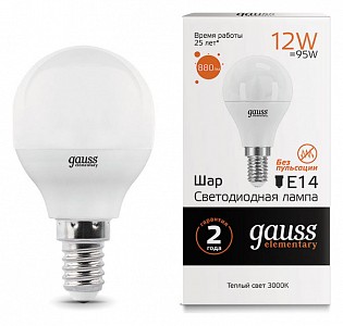 Лампа светодиодная [LED] Gauss E14 12W 3000K