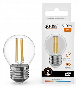 Лампа светодиодная [LED] Gauss E27 8W 2700K