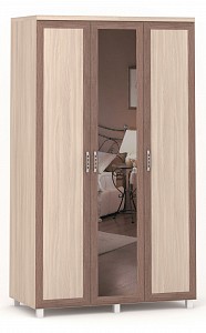 Шкаф 3-х дверный Квадро (зеркальный, ясень шимо светлый, ясень шимо темный) 