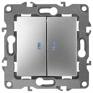 Выключатель двухклавишный с подсветкой без рамки Эра 12 12-1004-06