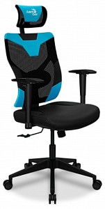 Геймерское кресло Aerocool Guardian, голубой, черный, кожа искусственная, сетка