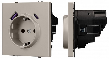 Розетка с заземлением и со шторкой и 2хUSB type A и C, без рамки NOBE 059444(1)