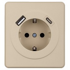 Розетка с заземлением и со шторкой и 2хUSB, без рамки ROUND KR-78-0704-7