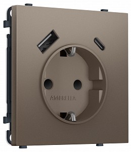 Розетка с заземлением и со шторкой и 2хUSB type A и C, без рамки MS MS640010