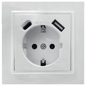 Розетка с заземлением и 2хUSB type A и C, без рамки Эрна 50076