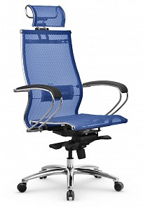 Кресло офисное S-2.05, синий, черный, ткань-сетка, экокожа