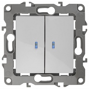 Выключатель двухклавишный с подсветкой без рамки Эра 12 12-1004-06