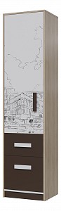 Шкаф 1 дверный Арабика белый с коричневым рисунком, коричневый 