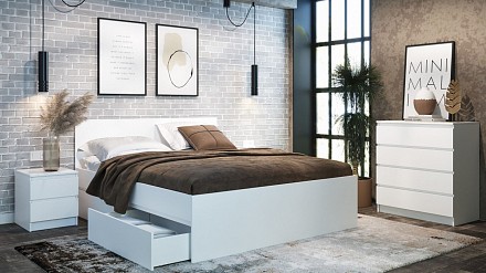 Кровать двуспальная Мадера  с ящиками  белый эггер