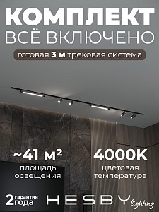 Встраиваемая однофазная трековая система Skylite №5 со светильниками (220В, форма - прямая, 3м, 4000K), черная