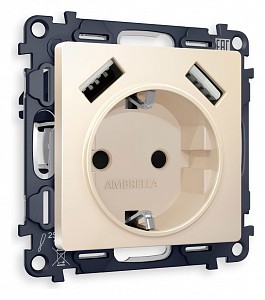 Розетка с заземлением и со шторкой и 2хUSB type A, без рамки Quant MA329010