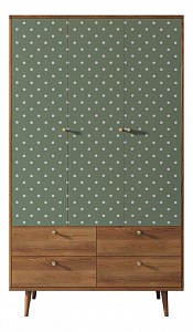 Шкаф 3-х дверный Berber Принт 12 зеленый в белый горох Print 12, коричневый 