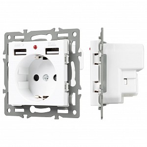Розетка с заземлением и 2хUSB type A, без рамки SCT 43733