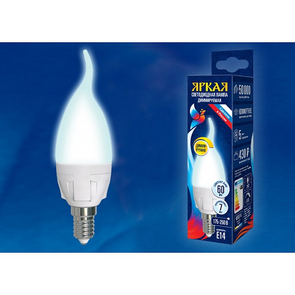 Лампа светодиодная Яркая Dim E14 175-250В 7Вт 4000K LED-CW37 7W/4000K/E14/FR/DIM PLP01WH картон UL_UL-00004298