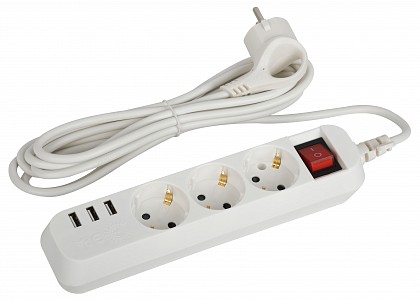 Удлинитель с выключателем  U-3es-3m-USB