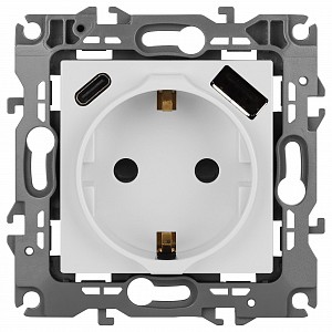 Розетка с заземлением и со шторкой и 2хUSB, без рамки Эра 12 12-4108-01