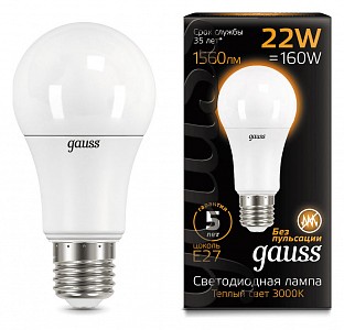Лампа светодиодная [LED] Gauss E27 22W 3000K