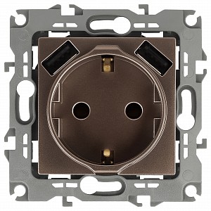 Розетка с заземлением и со шторкой и 2хUSB, без рамки Эра 12 12-4109-13