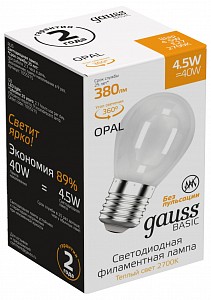 Лампа светодиодная [LED] Gauss E27 4.5W 2700K