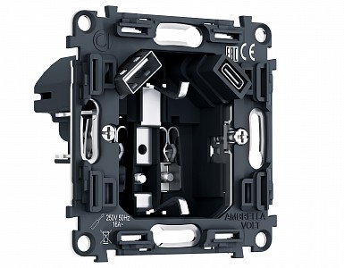 Механизм розетки с заземлением и 2хUSB type A и C VM PR160