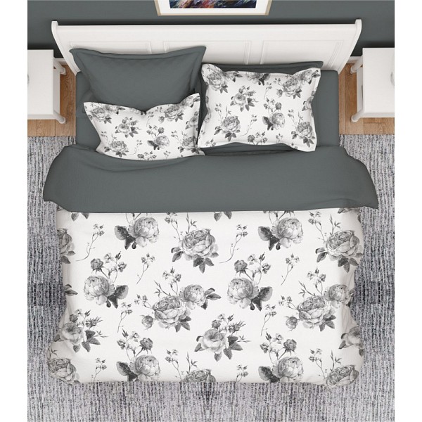 

Комплект евростандарт Цветы, Белый;темно-серый, Цветы