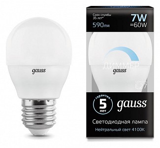 Лампа светодиодная [LED] Gauss E27 7W 4100K