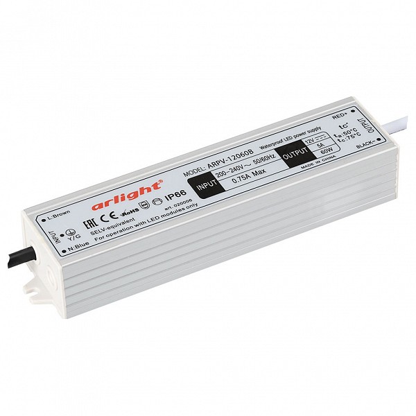 

Блок питания 12В 60Вт ARPV-12060-B (12V, 5.0A, 60W), 12В 60Вт ARPV-12060-B (12V, 5.0A, 60W)
