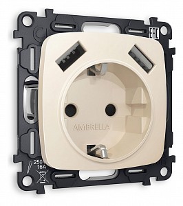 Розетка с заземлением и 2хUSB type A, без рамки Quant MO329010