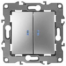 Выключатель двухклавишный с подсветкой без рамки Эра 12 12-1004-06