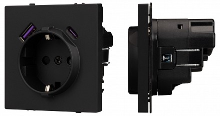 Розетка с заземлением и со шторкой и 2хUSB type A и C, без рамки NOBE 054285(1)