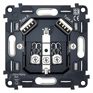 Механизм розетки с заземлением и 2хUSB type A Quant VM155