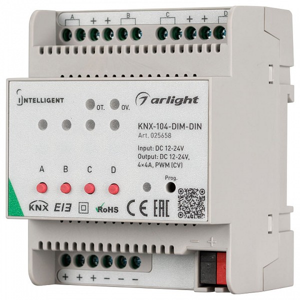 фото Контроллер-регулятор цвета RGBW Intelligent KNX-104-DIM-DIN (12-24V, 4x4A) Arlight