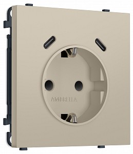 Розетка с заземлением и со шторкой и 2хUSB C, без рамки MS MS350510