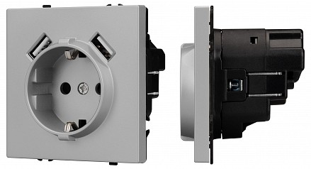 Розетка с заземлением и со шторкой и 2хUSB type A, без рамки NOBE 059443(1)