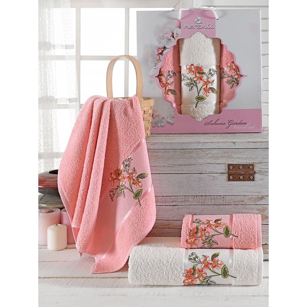 

Набор полотенец для ванной Sakura Garden, Белый;персиковый, Sakura Garden