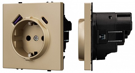 Розетка с заземлением и со шторкой и 2хUSB type A и C, без рамки NOBE 054286(1)