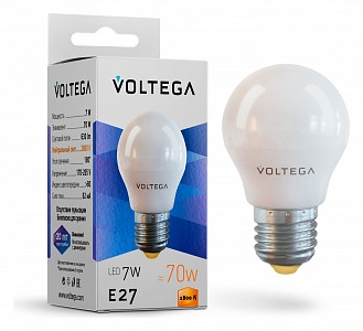 Лампа светодиодная [LED] Voltega E27 7W 2800K