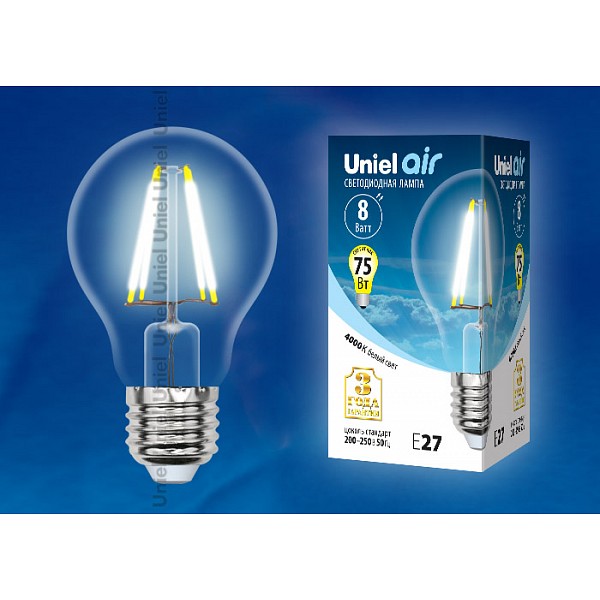 

Лампа светодиодная Air E27 220В 8Вт 4000K LED-A60-8W/NW/E27/CL GLA01TR картон, Air E27 220В 8Вт 4000K LED-A60-8W/NW/E27/CL GLA01TR картон