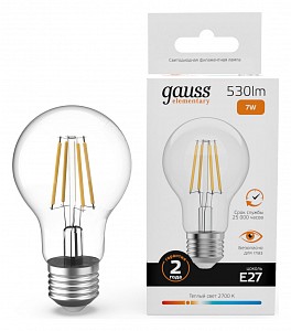Лампа светодиодная [LED] Gauss E27 7W 2700K